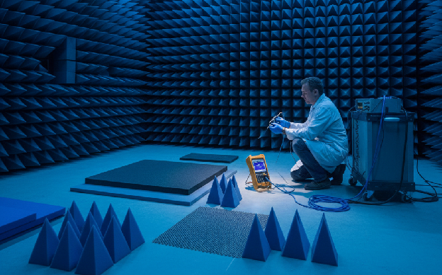 EMC absorber testing process in an anechoic chamber according to NSA, IEEE, and CISPR standards